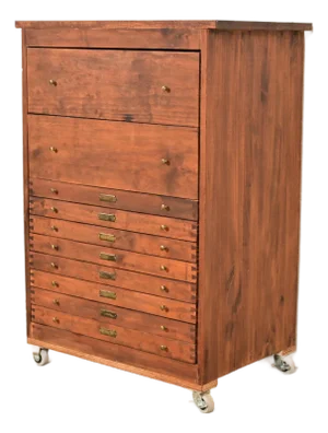 Antique Arts & Crafts Walnut 10-Drawer Flat File Cabinet, Circa 1900