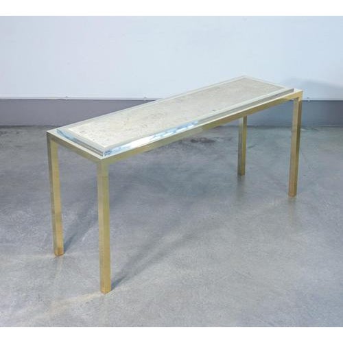 Console Table in Chromed Metal and Travertine Top For Sale - Image 12 of 18