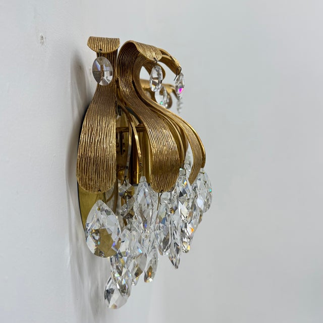 Brass and Crystal Pineapple Wall Lamps by Ernst Palme for Palwa, Germany, 1960s, Set of 2 For Sale - Image 6 of 8