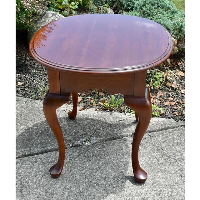 Knob Creek Cherry Oval End Table Vintage Queen Anne Side Drawer 1980s Accent For Sale - Image 13 of 14