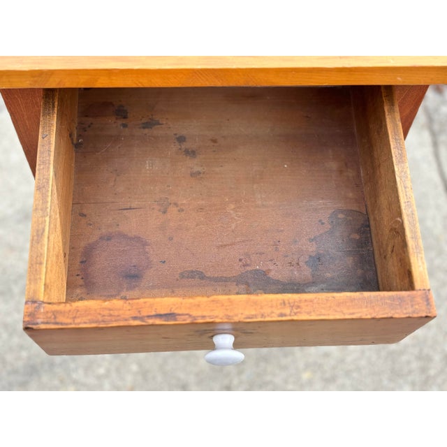 Early 19th Century Early American Sheraton Work Pine Table With Ceramic Knob For Sale - Image 4 of 12