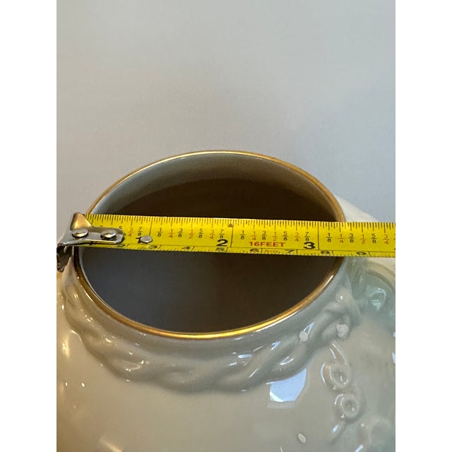 Ceramic Lenox "Blue Hydrangeas" Collection Ceramic 10.5" Tall Ivory Vase Embossed Hand Painted Floral Design For Sale - Image 7 of 15