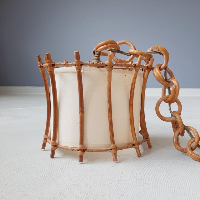 Mid-Century Modern French Rattan Pendant Lamp, 1960s For Sale - Image 3 of 5