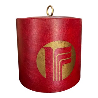 Vintage Red Leather Briard Ice Bucket/Champagne Bucket With Gold Accents For Sale
