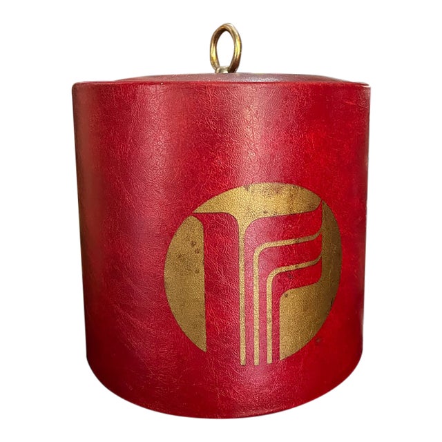 Vintage Red Leather Briard Ice Bucket/Champagne Bucket With Gold Accents For Sale