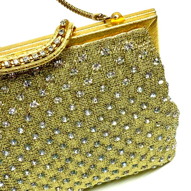 Vintage Gold Mesh Rhinestone Evening Purse by Walborg For Sale - Image 9 of 11