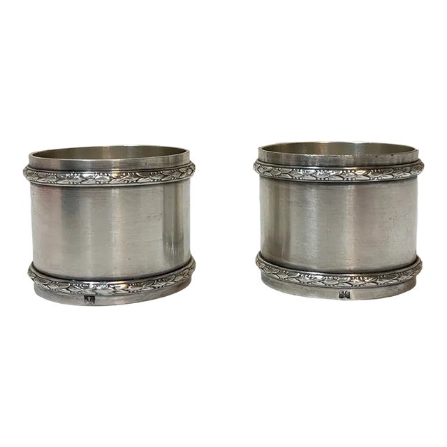Pair of Antique French Hallmarked Silverplate Napkin Rings Raised Foliate Bands For Sale