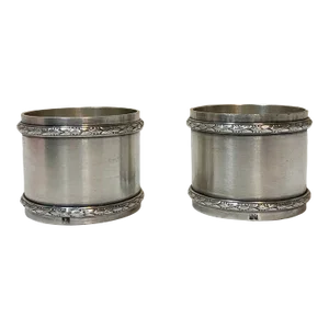 Pair of Antique French Hallmarked Silverplate Napkin Rings Raised Foliate Bands