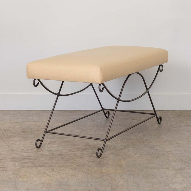 Panoplie Iron Loop Bench, Yellow Linen For Sale In Los Angeles - Image 6 of 14