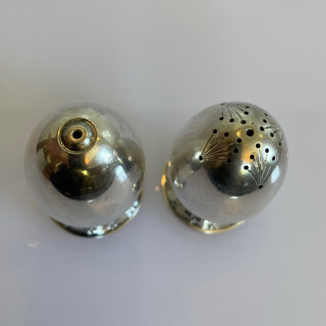 Mid-Century Modern 1960s Danish Mid Century Sterling Silver Egg Shaped Salt Pepper Shakers - a Pair For Sale - Image 3 of 6