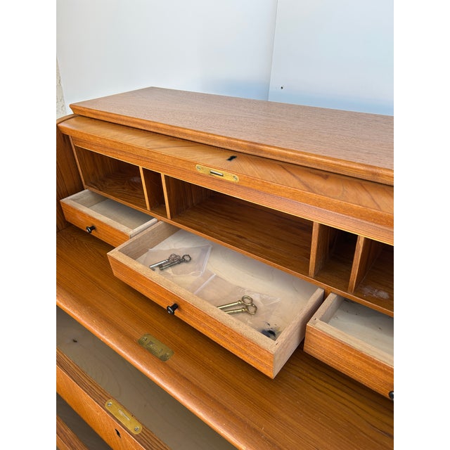 Vintage 1960s Egon Ostregaard Danish Teak Rolltop Secretary Desk / Dresser For Sale - Image 10 of 14