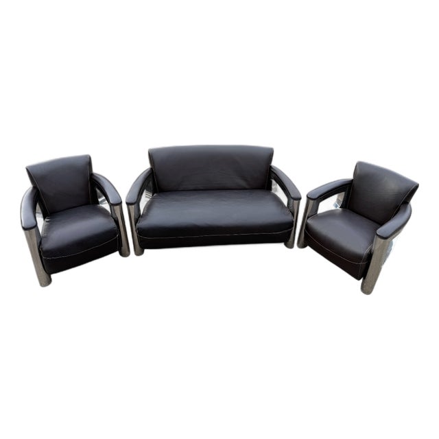 Art Deco 2-Seater Sofa and Club Armchairs, Set of 3 For Sale