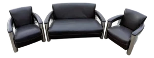 Art Deco 2-Seater Sofa and Club Armchairs, Set of 3