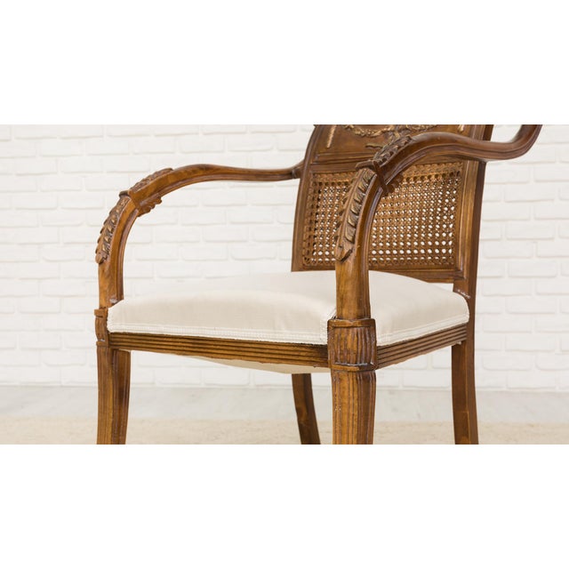 Louis XVI Style Carved Chestnut and Caned Settee with Armchairs, Early 20th Century, Set of 3 For Sale - Image 4 of 7