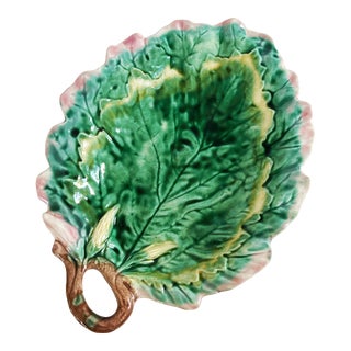 Antique Majolica Griffin,Smith & Hill Etruscan Oak Leaf Bread Tray, C1870s For Sale