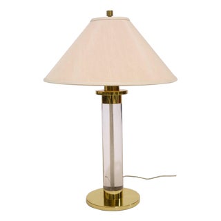 1970s Mid Century Modern Lucite and Brass Table Lamp by Frederick Cooper For Sale