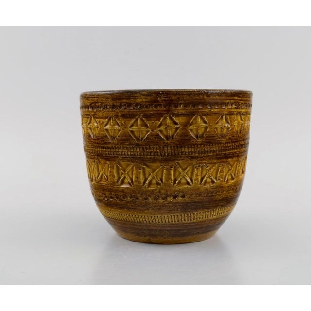 Two Aldo Londi for Bitossi Ceramic Mustard Flower Pots For Sale In Los Angeles - Image 6 of 8