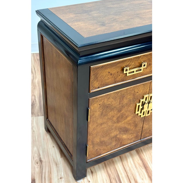 Wood Vintage Century Furniture Black and Burl Wood Chin Hua Credenza For Sale - Image 7 of 14