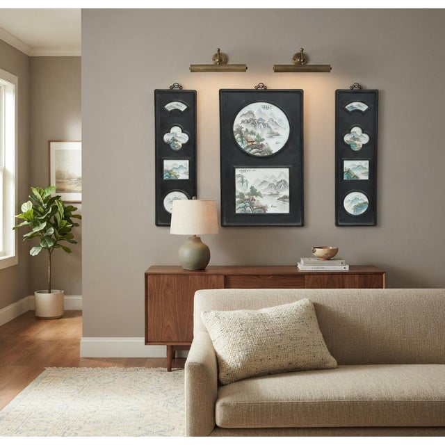 Chinese Mountain River Porcelain Painting Wall Panel 3 Pieces Set For Sale - Image 12 of 13