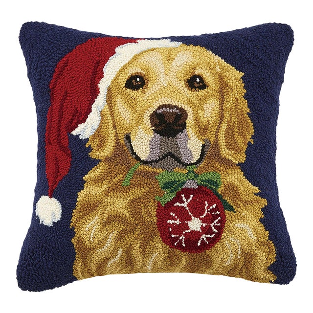 Retriever with Ornament Hook Pillow 18" x 18" For Sale