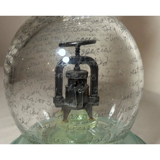 Transparent Vintage Tim Tate Original Wine Press Flame Engraved Glass Modernist Sculpture For Sale - Image 8 of 12