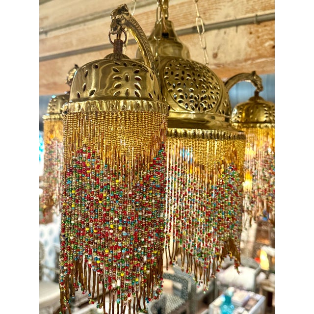 Vintage Brass Chandelier With Colorful Glass Beads For Sale - Image 12 of 12
