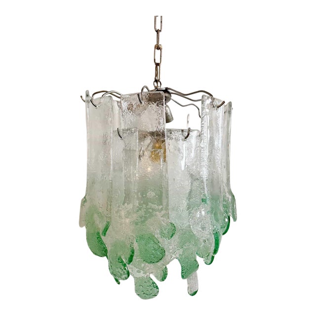 1970s Italian Seafoam Green Toni Zuccheri for Murano Chandelier For Sale
