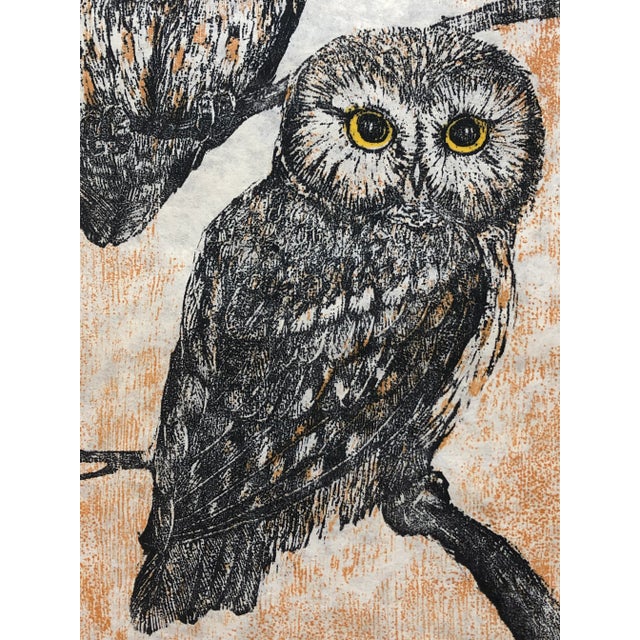 1970s 1975 Martha Cawley Woodblock Print, Saw-Whet Owls, #1/100 For Sale - Image 5 of 9