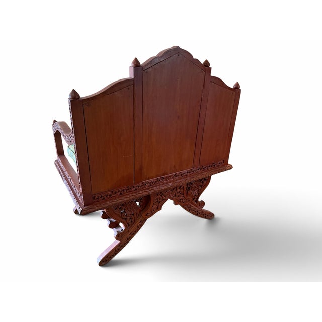 Traditional Vintage Thai Hand-Carved Teak Elephant Motif Settee / Currule Chair For Sale - Image 3 of 8