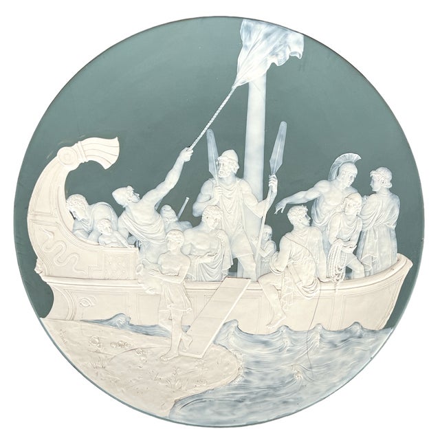 Large Antique Mettlach Villeroy & Boch Stoneware Charger, Depicting Jason and the Argonauts, Signed "J. Stahl" For Sale