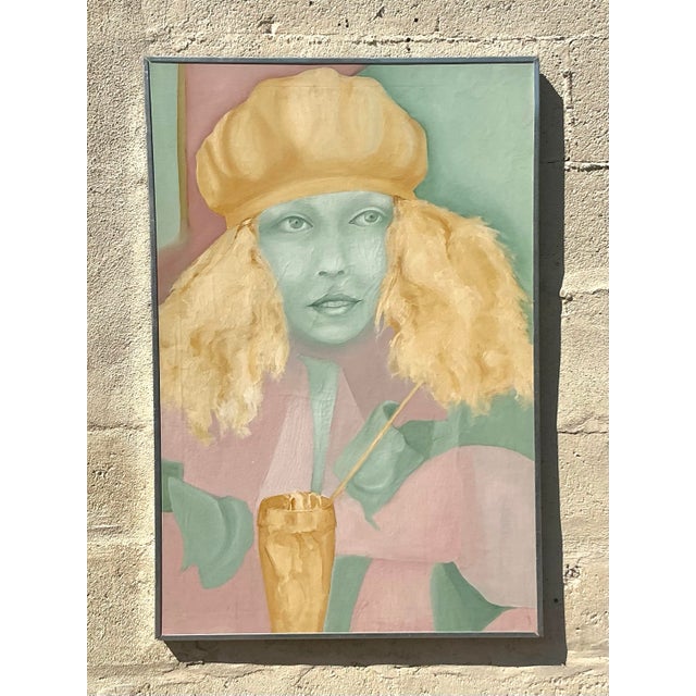 Metal Mid 20th Century Vintage Boho Original Oil Painting on Canvas For Sale - Image 7 of 8