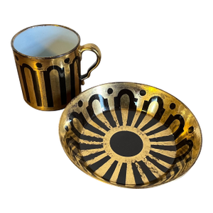 Antique Early 19th Century Paris Porcelain Neoclassical Coffee Can or Tea Cup and Saucer Circa 1800