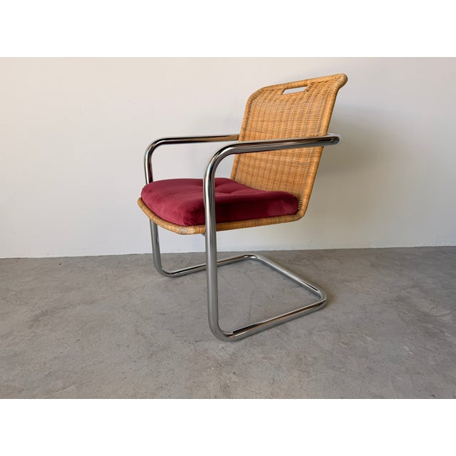 Mid-Century Modern Mid Century Modern Harvey Probber Style Chrome & Cane Cantilever Arm Chairs For Sale - Image 3 of 17