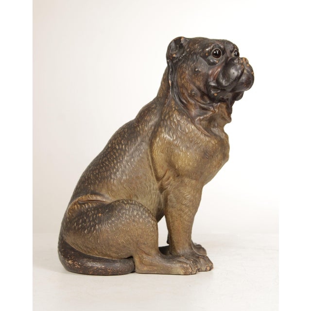 Bronze TERRA COTTA SITTING PUG DOG STATUE ATTRIBUTED TO GOLDSCHEIDER For Sale - Image 8 of 12