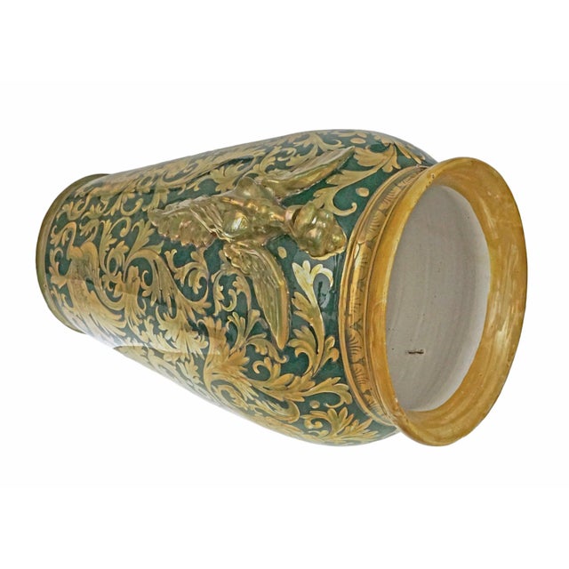 Large Late 20th Century Robbia Gualdo Tadino Italy Luster Pottery Dragon Handles Entryway Vase For Sale - Image 4 of 8