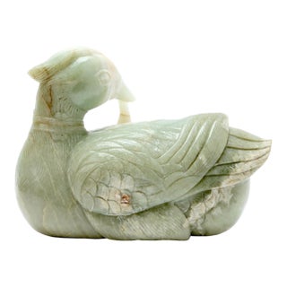 Early 20th Century Substantial Large Chinese Celadon Jade Mandarin Duck Figure, Republic Period For Sale
