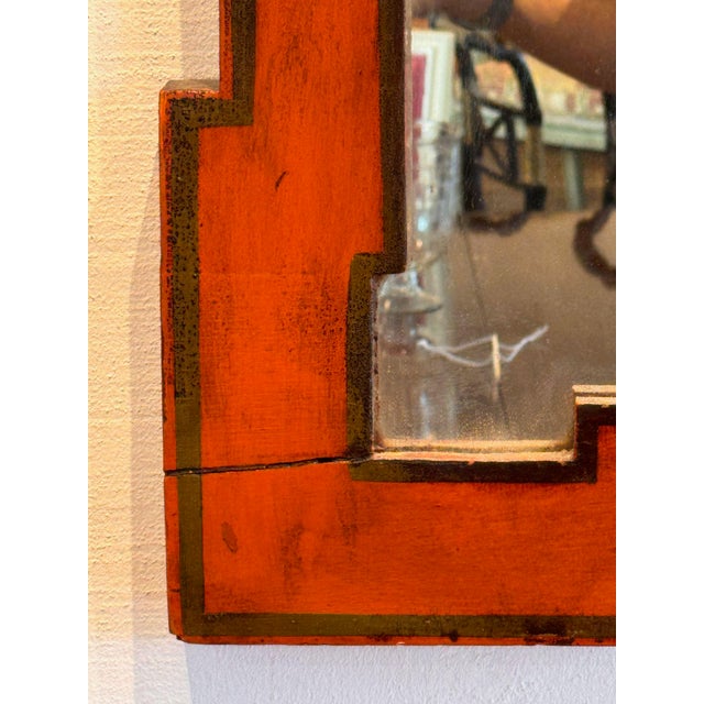 Wood Red Chinoiserie Mirror With Painted Pagoda Crest For Sale - Image 7 of 8