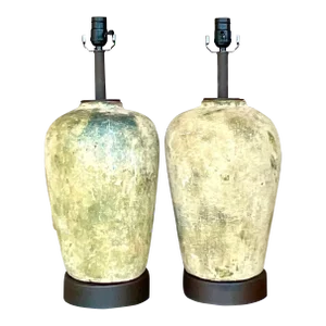 Vintage Boho Patinated Ceramic Table Lamps - a Pair