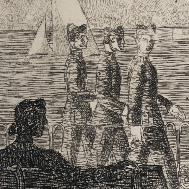 1920s Karl Otto Hügin, Lakeside Promenade Scene, Etching For Sale - Image 5 of 8