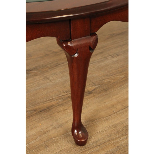 Queen Anne Style Carved Cherry Oval Glass Top Coffee Table | Chairish