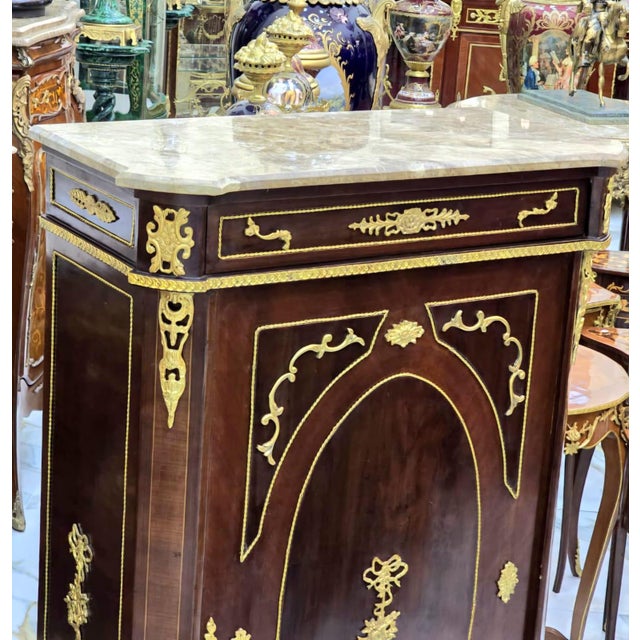 Louis XVI Style Marble Top Commode Cabinet With Gold Leaf Details For Sale - Image 4 of 4