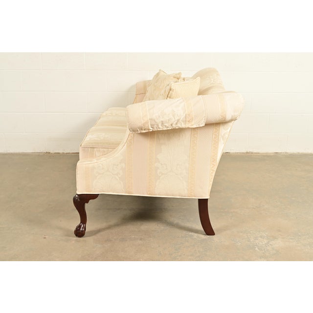 Ethan Allen Chippendale Carved Mahogany Upholstered Camelback Sofa For Sale - Image 10 of 13