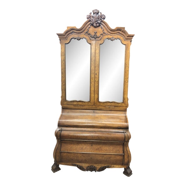 Italian Inlay Marquetry Secretary Bookcase 20th Century For Sale