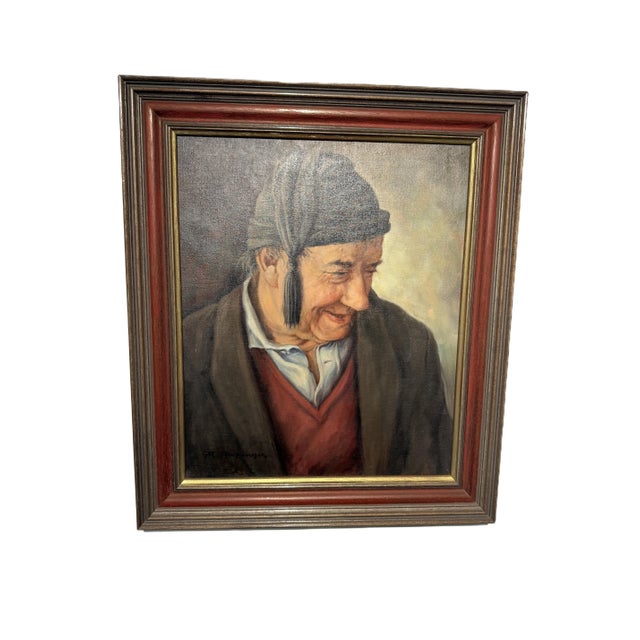 Martin Anzinger, Smiling Man Portrait, 1950s, Oil on Canvas, Framed For Sale - Image 6 of 7