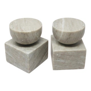 Vintage Mid-Century Carved Marble Bookends For Sale