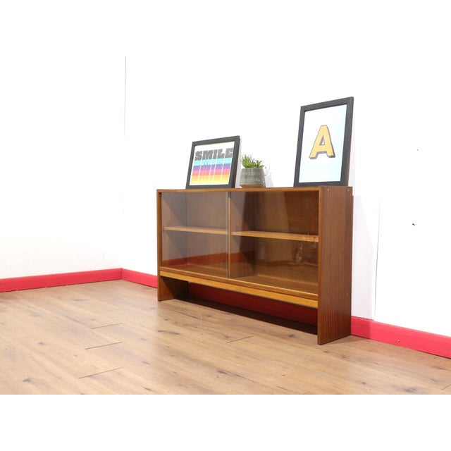 Mid Century Modern Vintage Teak Bookcase Glass Door Display Cabinet For Sale - Image 4 of 9