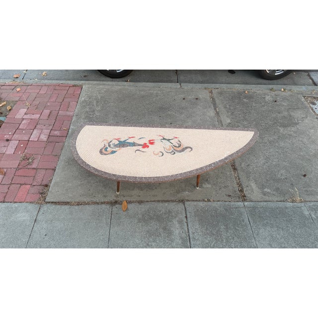 Brown Vintage Mid Century Modern Mosaic Tiled Coffee Cocktail Table Roosters Motif For Sale - Image 8 of 12