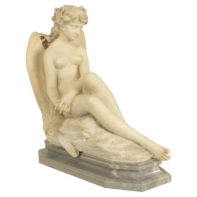 Late 19th Century Antique Large Italian Grand Tour Carrara Marble Carved Statue Sculpture "Psyche" by Oreste Ferrari, 1880 For Sale - Image 5 of 13
