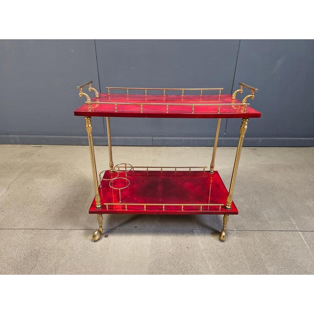 Italian Lacquered Goatskin Serving Bar Cart from Aldo Tura, 1960s For Sale - Image 16 of 18