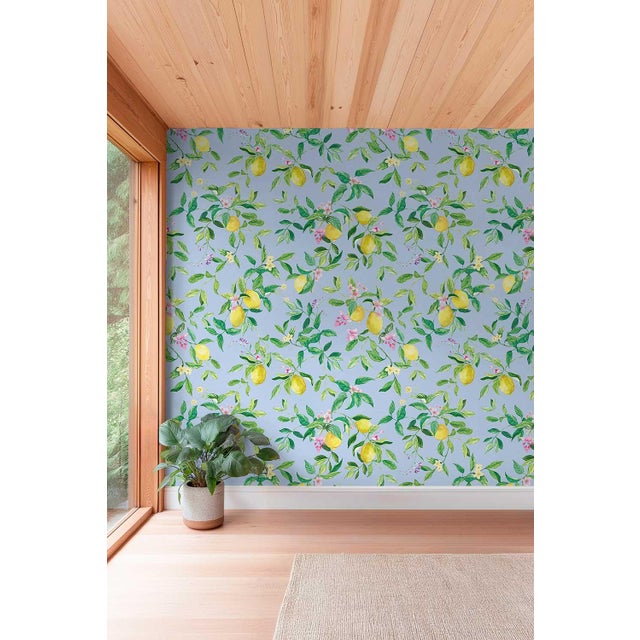 Textile Limoncello Floral & Lemon Grasscloth Wallpaper by House Party | Mediterranean Blue | 6 Yards For Sale - Image 7 of 7